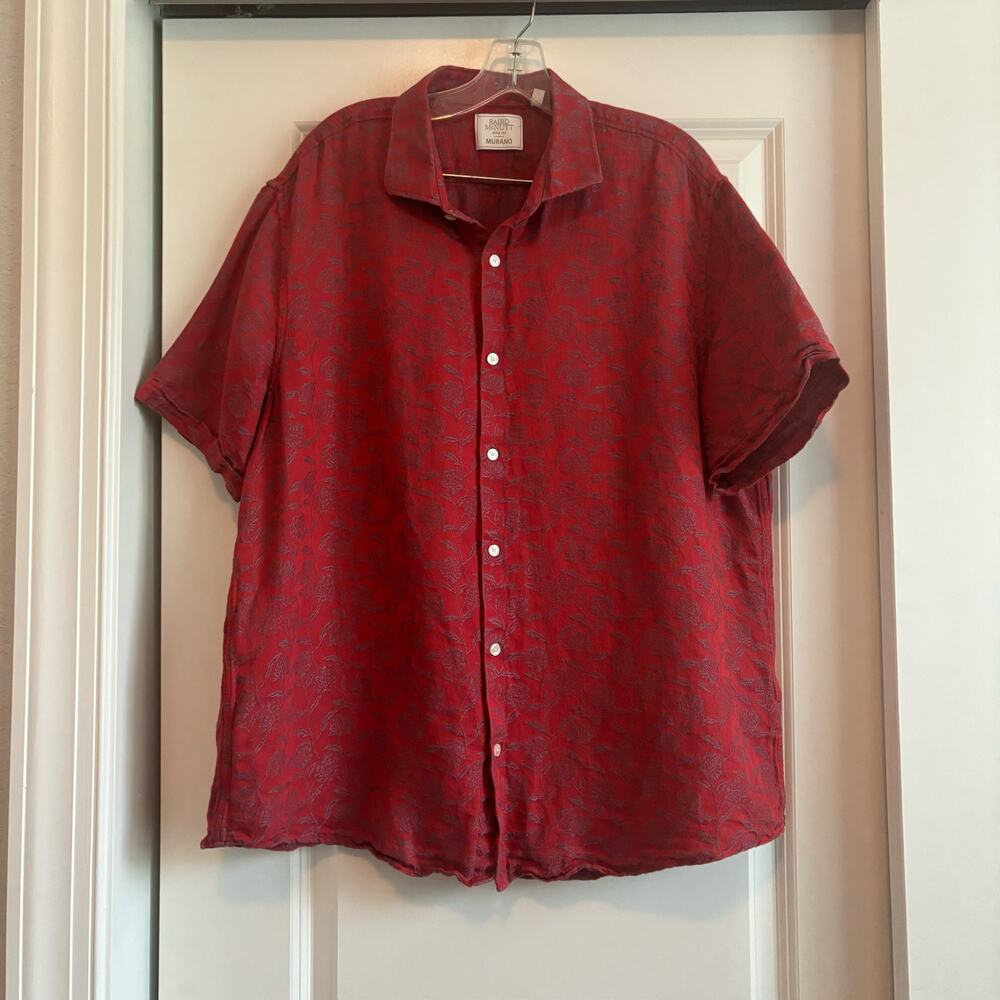 Baird Mcnutt Red Murano Linen Cotton Short Sleeve Patterned Shirt  Sz XL